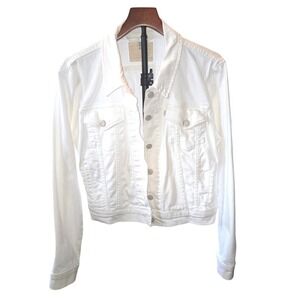 Levis Trucker Jacket Womens Size Large White Stretch Denim Button Up Cropped